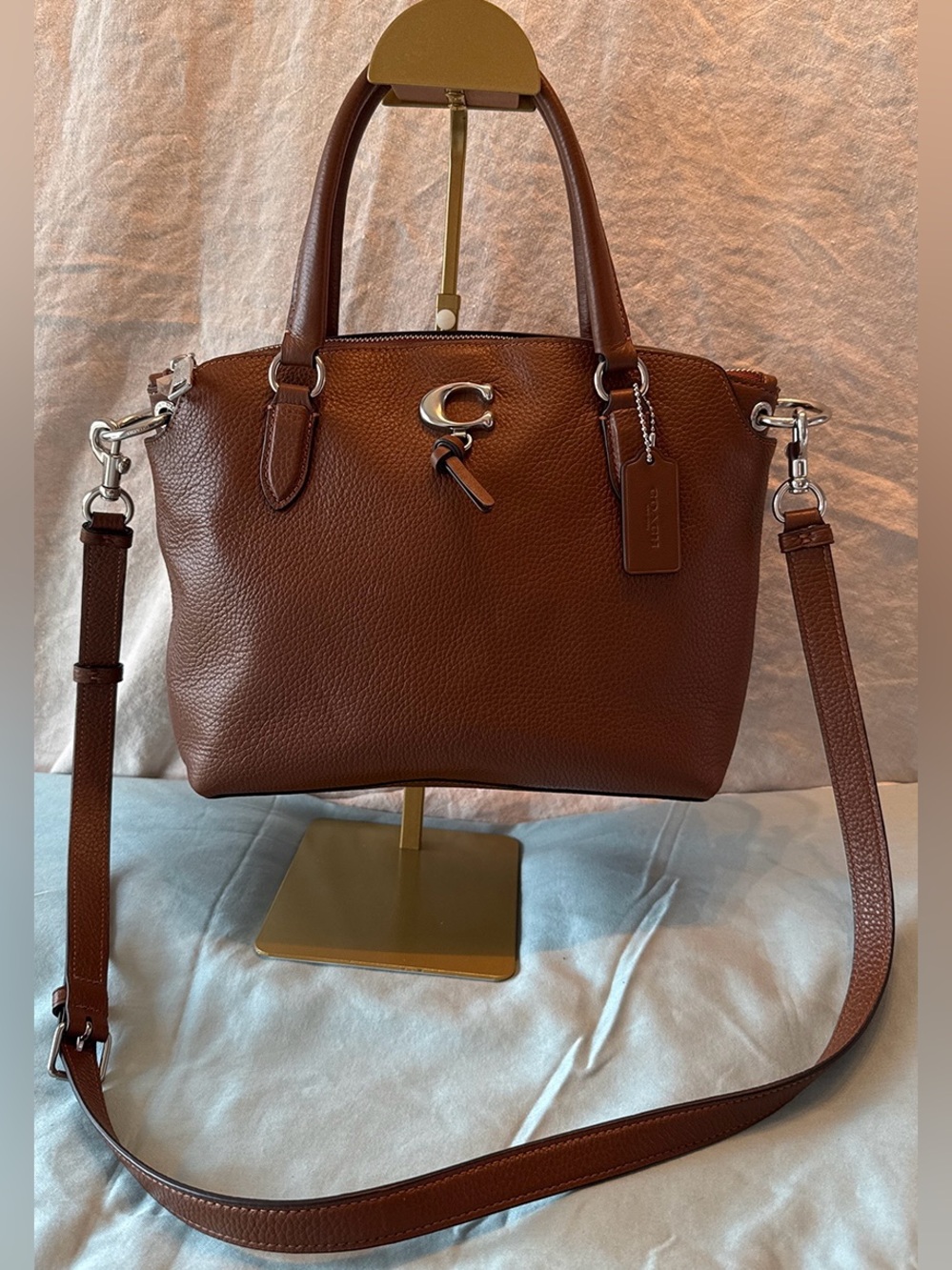 Coach Remi Brown Pebbled Leather Satchel with Silver Hardware No A2381–1317